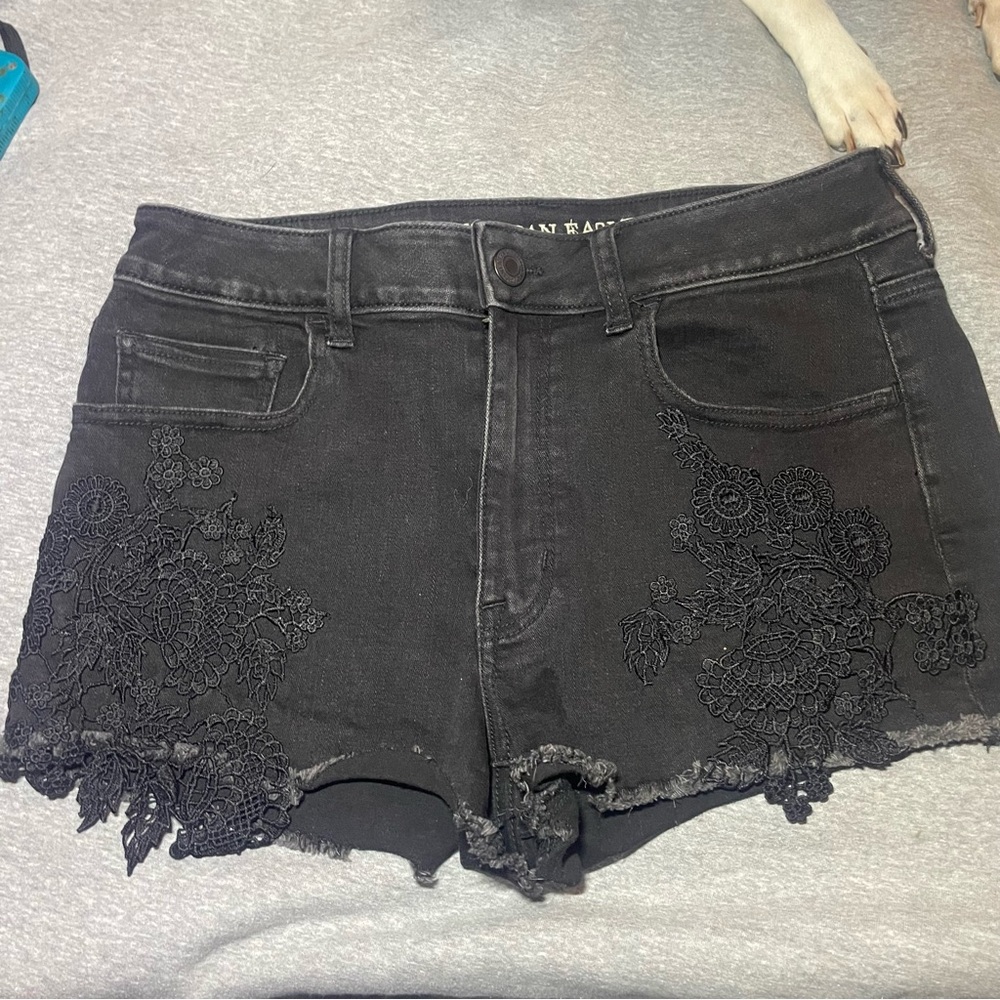 American Eagle Outfitters Black Lace Jean Shorts/ Jorts size 12